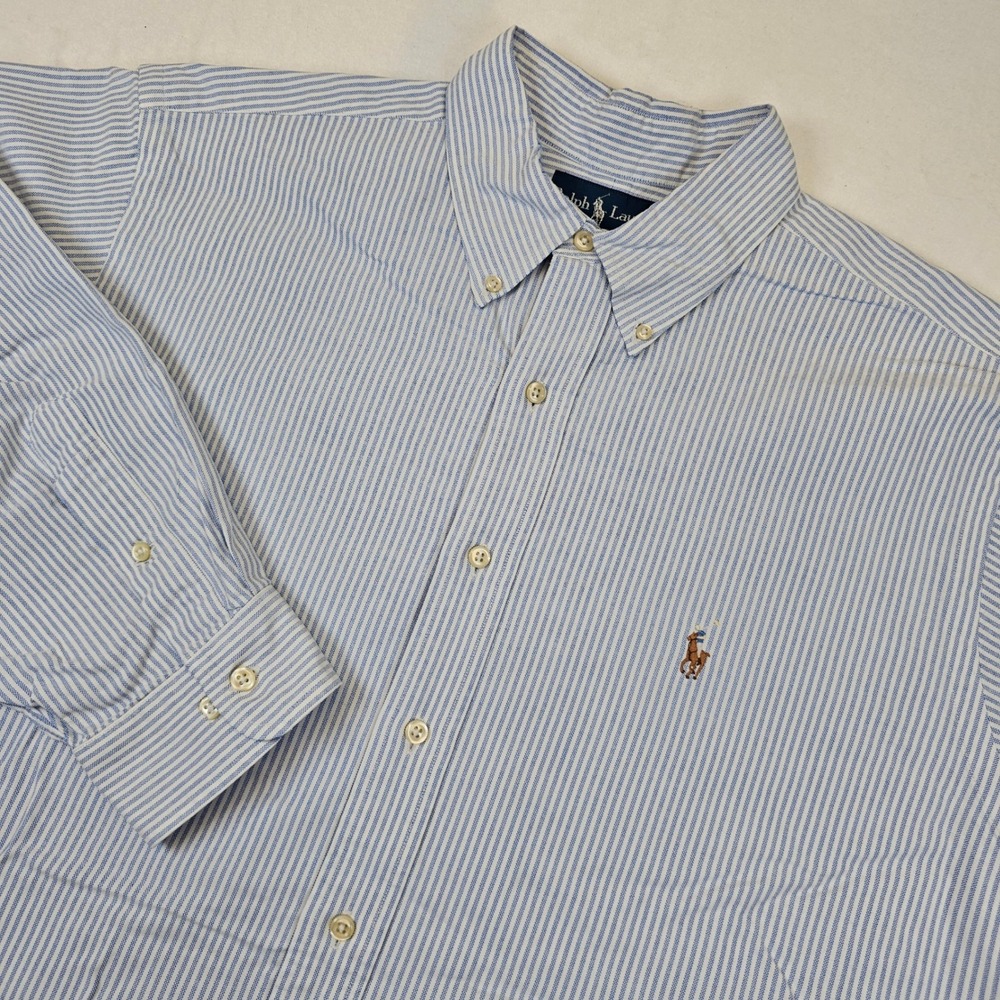 Ralph Lauren Classic Fit Striped Oxford Shirt Blue White Mens 17.5 32/33